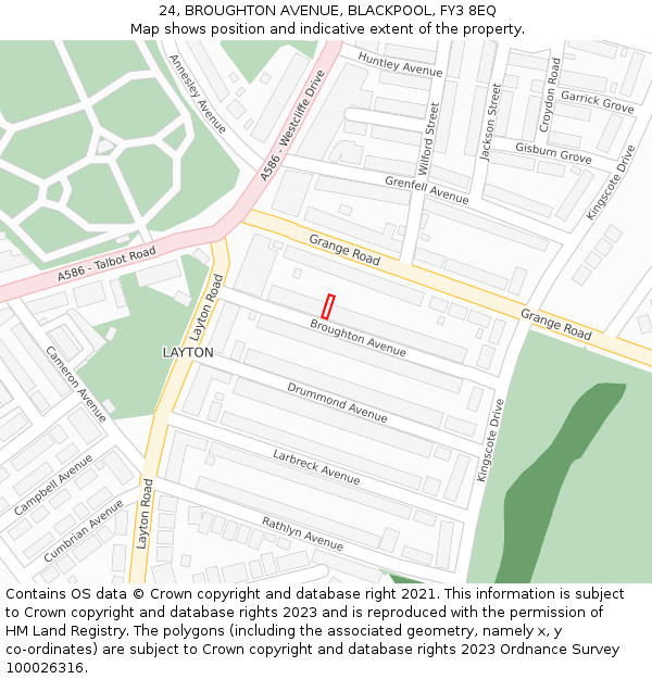 24, BROUGHTON AVENUE, BLACKPOOL, FY3 8EQ: Location map and indicative extent of plot