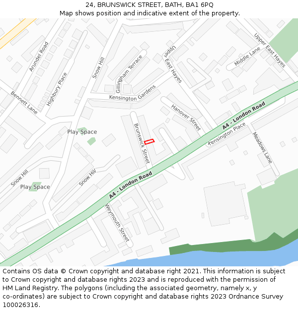 24, BRUNSWICK STREET, BATH, BA1 6PQ: Location map and indicative extent of plot