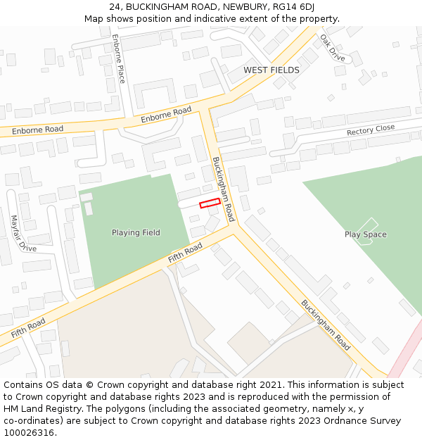 24, BUCKINGHAM ROAD, NEWBURY, RG14 6DJ: Location map and indicative extent of plot