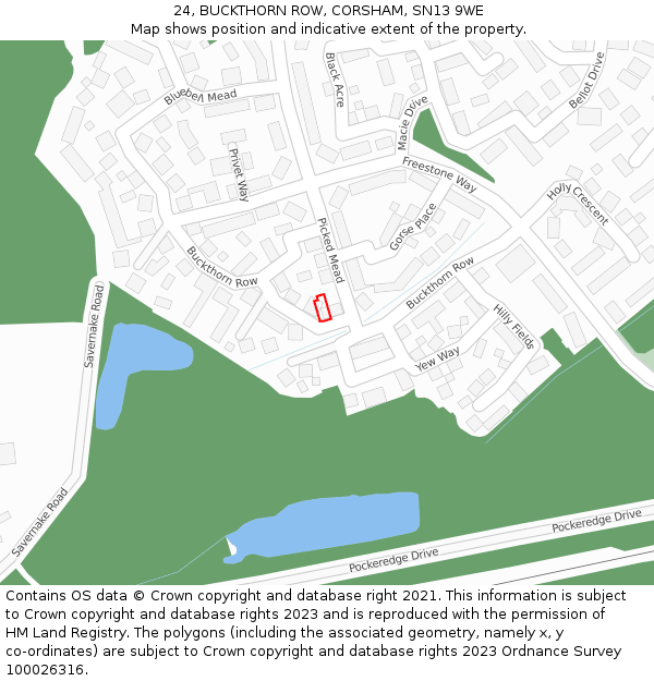 24, BUCKTHORN ROW, CORSHAM, SN13 9WE: Location map and indicative extent of plot