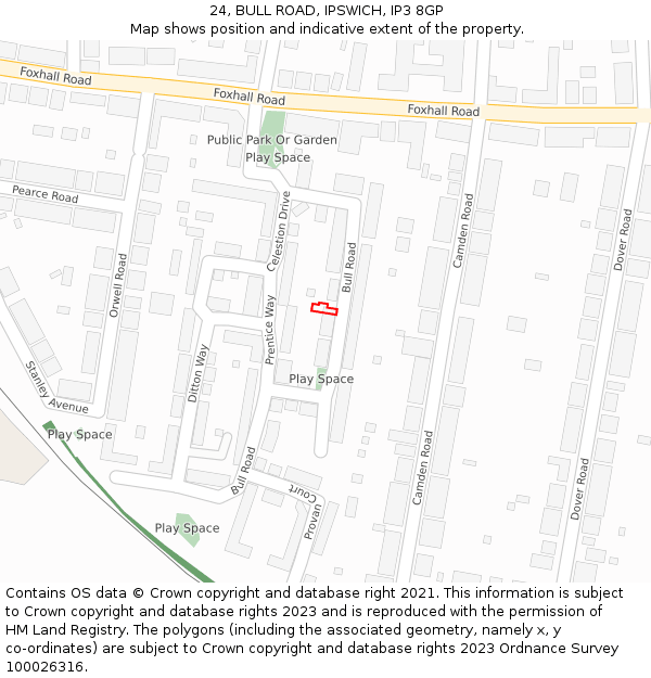 24, BULL ROAD, IPSWICH, IP3 8GP: Location map and indicative extent of plot