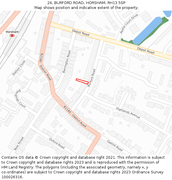 24, BURFORD ROAD, HORSHAM, RH13 5SP: Location map and indicative extent of plot
