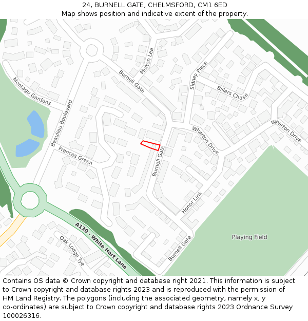 24, BURNELL GATE, CHELMSFORD, CM1 6ED: Location map and indicative extent of plot