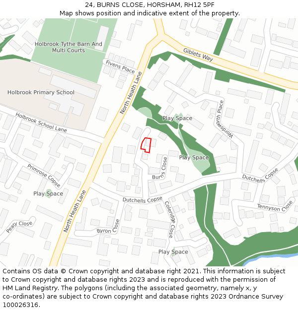 24, BURNS CLOSE, HORSHAM, RH12 5PF: Location map and indicative extent of plot