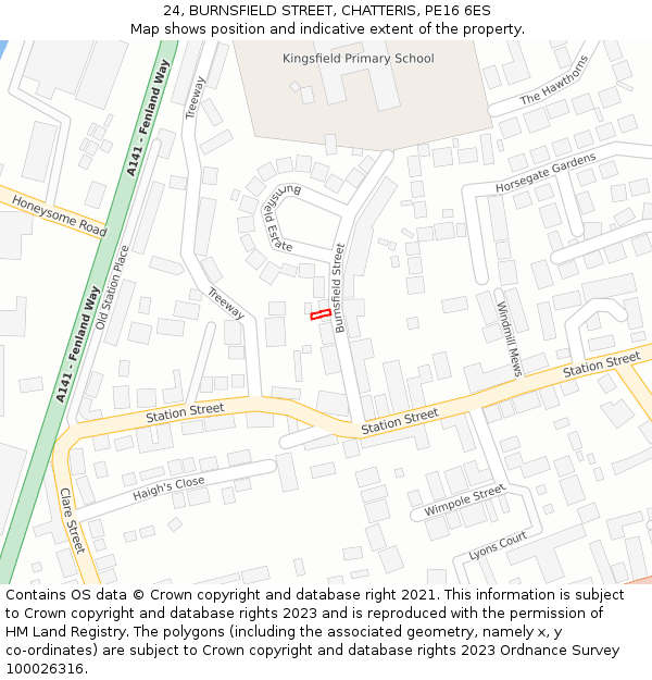 24, BURNSFIELD STREET, CHATTERIS, PE16 6ES: Location map and indicative extent of plot