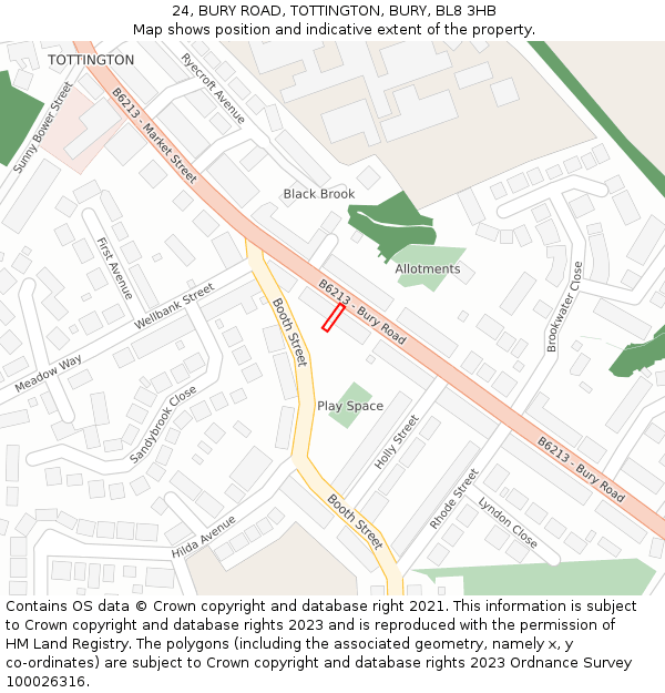 24, BURY ROAD, TOTTINGTON, BURY, BL8 3HB: Location map and indicative extent of plot