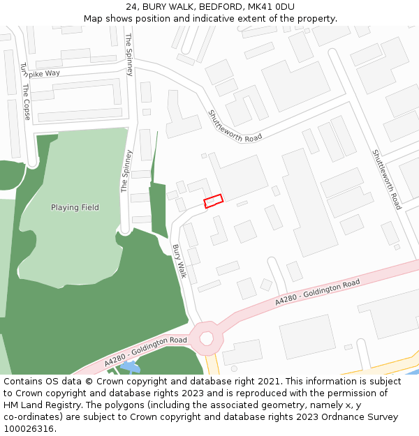 24, BURY WALK, BEDFORD, MK41 0DU: Location map and indicative extent of plot