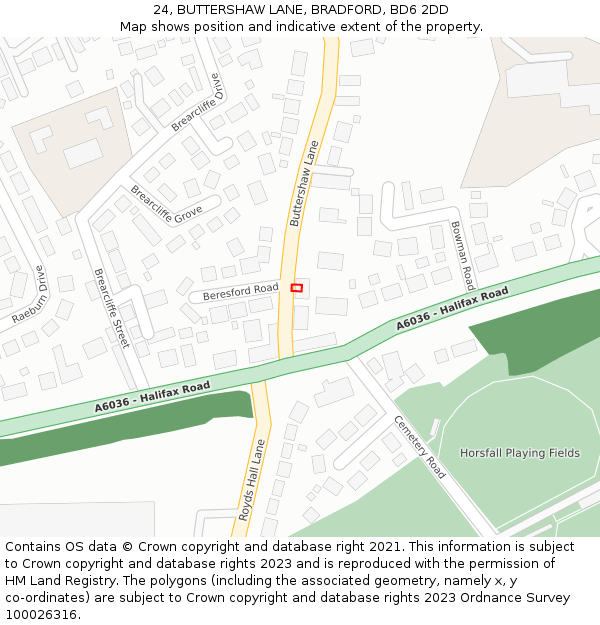 24, BUTTERSHAW LANE, BRADFORD, BD6 2DD: Location map and indicative extent of plot
