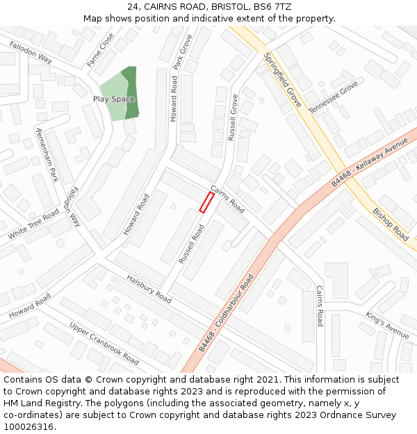 24, CAIRNS ROAD, BRISTOL, BS6 7TZ: Location map and indicative extent of plot