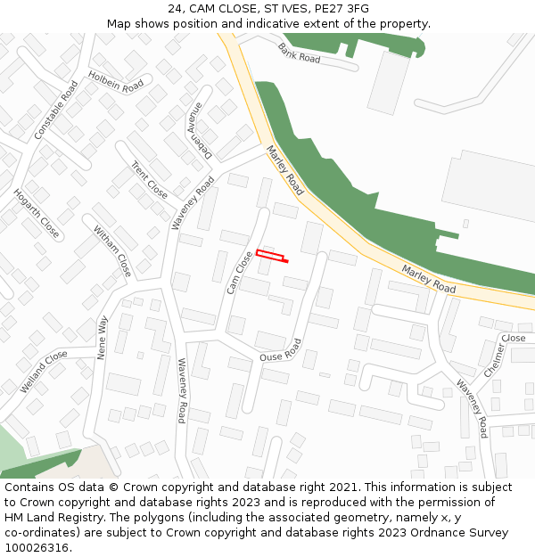 24, CAM CLOSE, ST IVES, PE27 3FG: Location map and indicative extent of plot