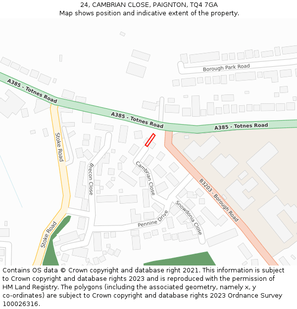 24, CAMBRIAN CLOSE, PAIGNTON, TQ4 7GA: Location map and indicative extent of plot