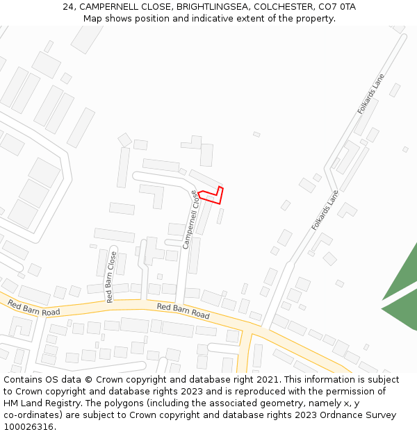 24, CAMPERNELL CLOSE, BRIGHTLINGSEA, COLCHESTER, CO7 0TA: Location map and indicative extent of plot