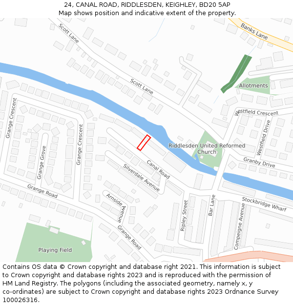 24, CANAL ROAD, RIDDLESDEN, KEIGHLEY, BD20 5AP: Location map and indicative extent of plot