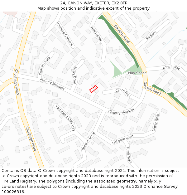 24, CANON WAY, EXETER, EX2 8FP: Location map and indicative extent of plot