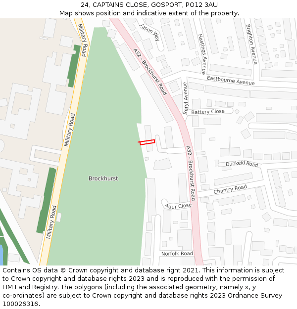 24, CAPTAINS CLOSE, GOSPORT, PO12 3AU: Location map and indicative extent of plot