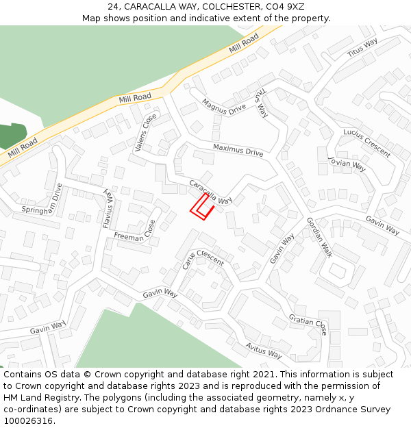 24, CARACALLA WAY, COLCHESTER, CO4 9XZ: Location map and indicative extent of plot