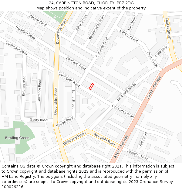 24, CARRINGTON ROAD, CHORLEY, PR7 2DG: Location map and indicative extent of plot