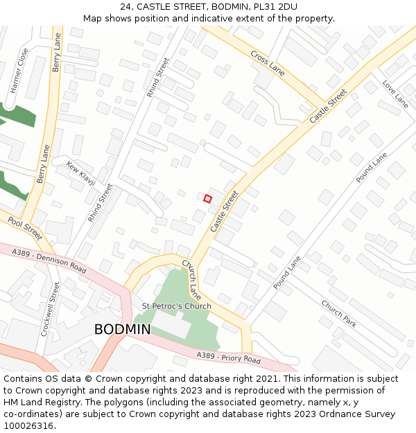 24, CASTLE STREET, BODMIN, PL31 2DU: Location map and indicative extent of plot