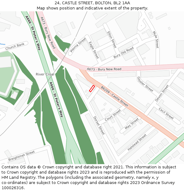 24, CASTLE STREET, BOLTON, BL2 1AA: Location map and indicative extent of plot
