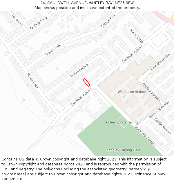 24, CAULDWELL AVENUE, WHITLEY BAY, NE25 9RW: Location map and indicative extent of plot