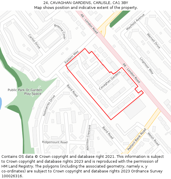 24, CAVAGHAN GARDENS, CARLISLE, CA1 3BY: Location map and indicative extent of plot