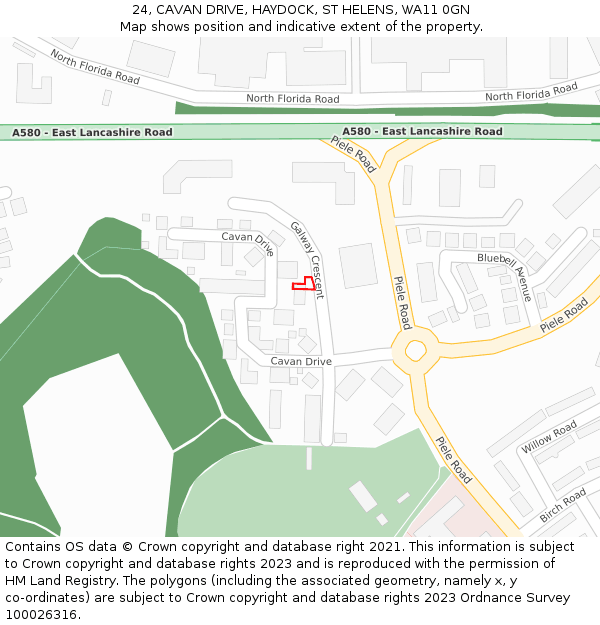 24, CAVAN DRIVE, HAYDOCK, ST HELENS, WA11 0GN: Location map and indicative extent of plot