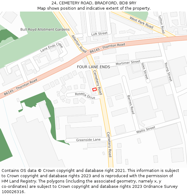 24, CEMETERY ROAD, BRADFORD, BD8 9RY: Location map and indicative extent of plot