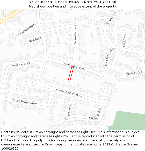 24, CENTRE VALE, DERSINGHAM, KING'S LYNN, PE31 6JP: Location map and indicative extent of plot