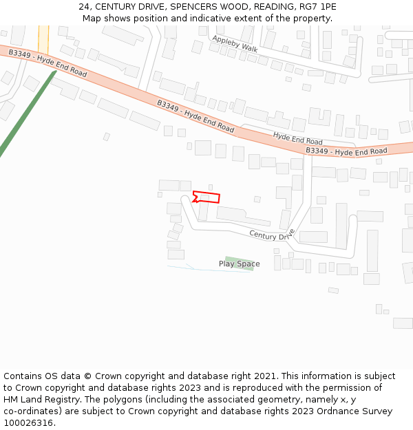 24, CENTURY DRIVE, SPENCERS WOOD, READING, RG7 1PE: Location map and indicative extent of plot