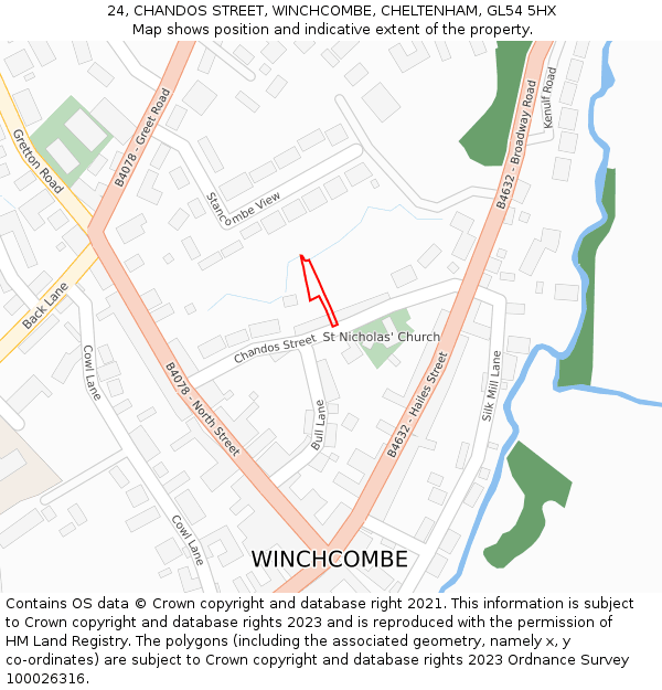 24, CHANDOS STREET, WINCHCOMBE, CHELTENHAM, GL54 5HX: Location map and indicative extent of plot