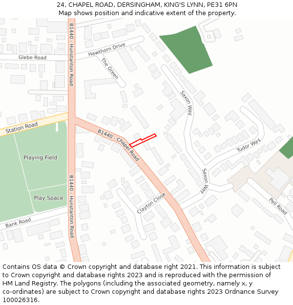24, CHAPEL ROAD, DERSINGHAM, KING'S LYNN, PE31 6PN: Location map and indicative extent of plot