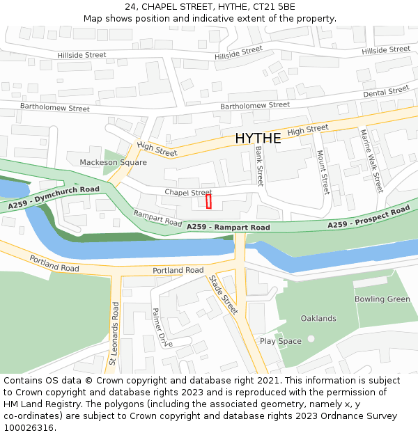 24, CHAPEL STREET, HYTHE, CT21 5BE: Location map and indicative extent of plot