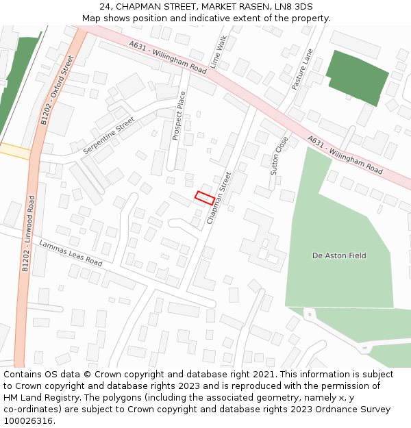 24, CHAPMAN STREET, MARKET RASEN, LN8 3DS: Location map and indicative extent of plot