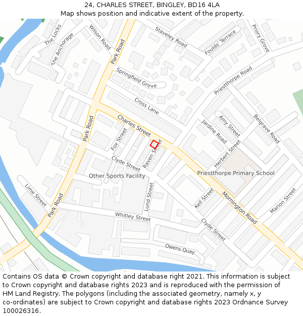 24, CHARLES STREET, BINGLEY, BD16 4LA: Location map and indicative extent of plot