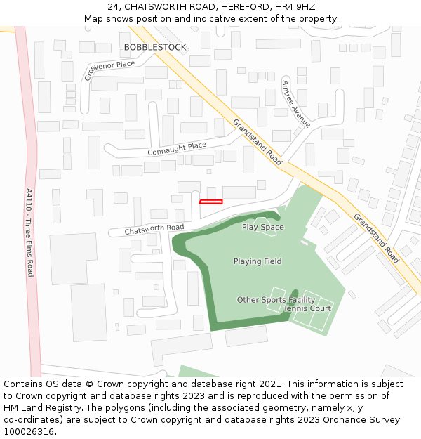24, CHATSWORTH ROAD, HEREFORD, HR4 9HZ: Location map and indicative extent of plot