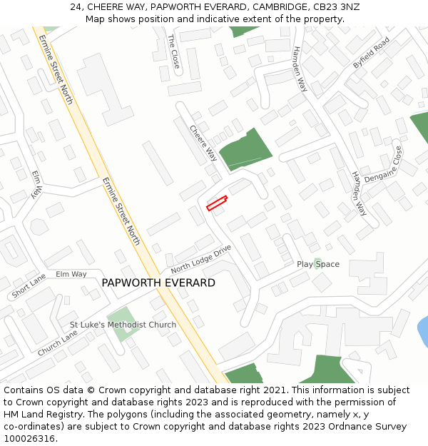 24, CHEERE WAY, PAPWORTH EVERARD, CAMBRIDGE, CB23 3NZ: Location map and indicative extent of plot