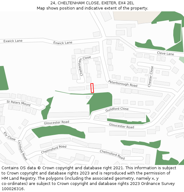 24, CHELTENHAM CLOSE, EXETER, EX4 2EL: Location map and indicative extent of plot