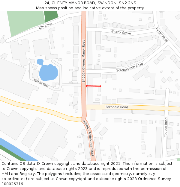 24, CHENEY MANOR ROAD, SWINDON, SN2 2NS: Location map and indicative extent of plot