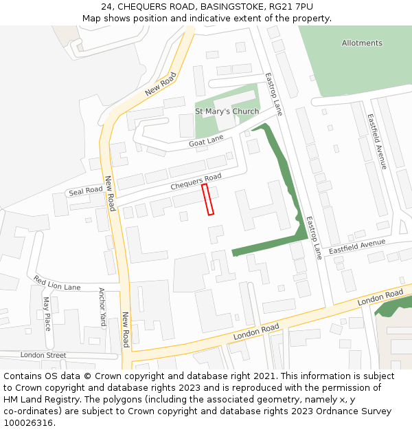 24, CHEQUERS ROAD, BASINGSTOKE, RG21 7PU: Location map and indicative extent of plot