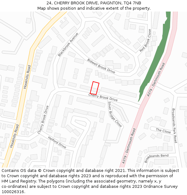 24, CHERRY BROOK DRIVE, PAIGNTON, TQ4 7NB: Location map and indicative extent of plot