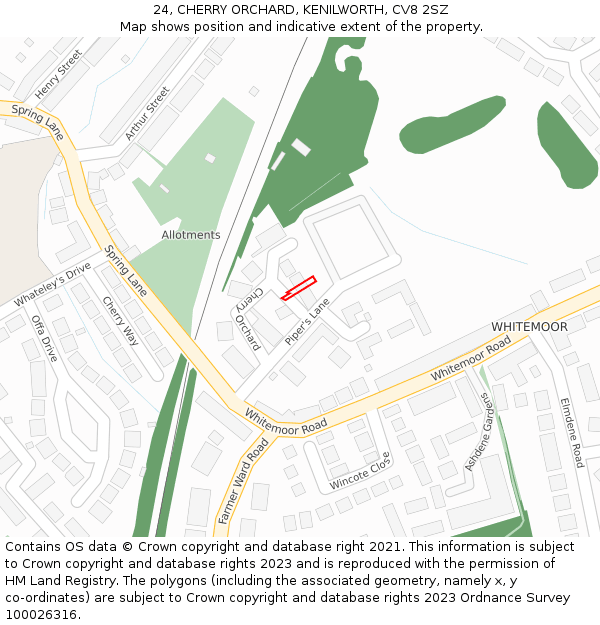24, CHERRY ORCHARD, KENILWORTH, CV8 2SZ: Location map and indicative extent of plot