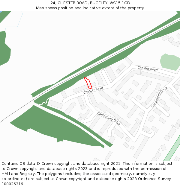 24, CHESTER ROAD, RUGELEY, WS15 1GD: Location map and indicative extent of plot
