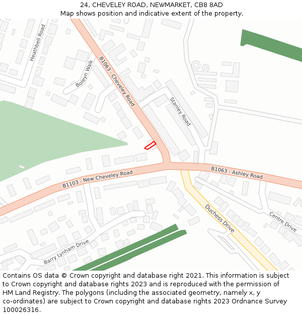 24, CHEVELEY ROAD, NEWMARKET, CB8 8AD: Location map and indicative extent of plot