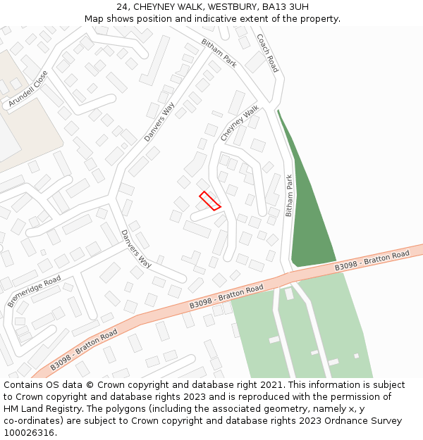 24, CHEYNEY WALK, WESTBURY, BA13 3UH: Location map and indicative extent of plot