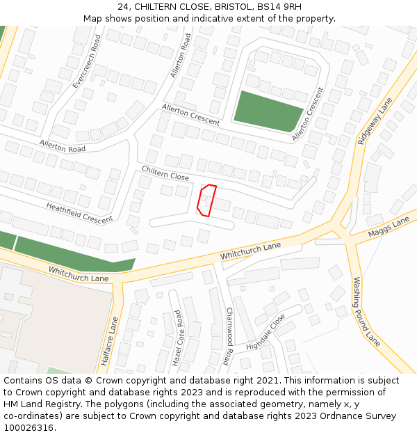 24, CHILTERN CLOSE, BRISTOL, BS14 9RH: Location map and indicative extent of plot