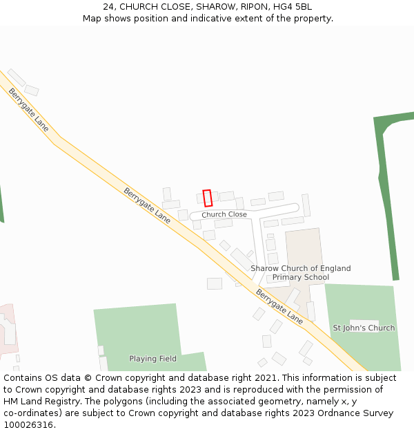 24, CHURCH CLOSE, SHAROW, RIPON, HG4 5BL: Location map and indicative extent of plot