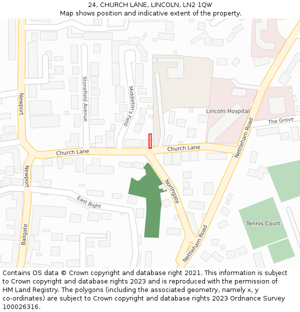24, CHURCH LANE, LINCOLN, LN2 1QW: Location map and indicative extent of plot