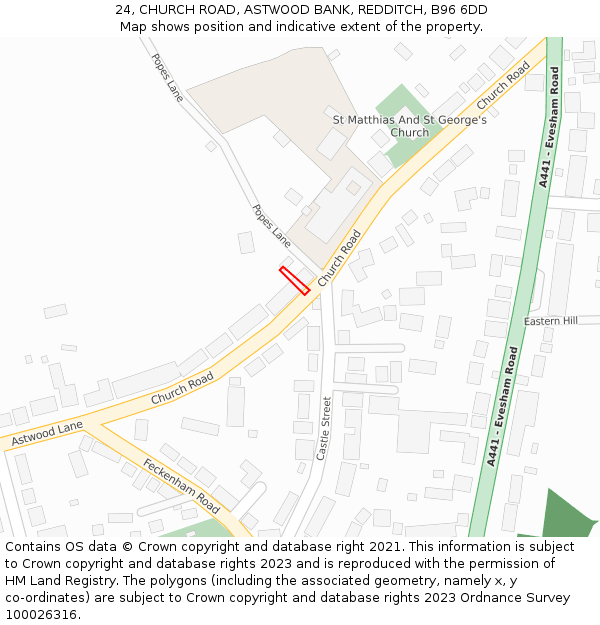 24, CHURCH ROAD, ASTWOOD BANK, REDDITCH, B96 6DD: Location map and indicative extent of plot