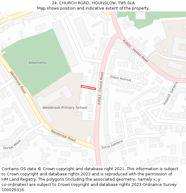 24, CHURCH ROAD, HOUNSLOW, TW5 0LA: Location map and indicative extent of plot