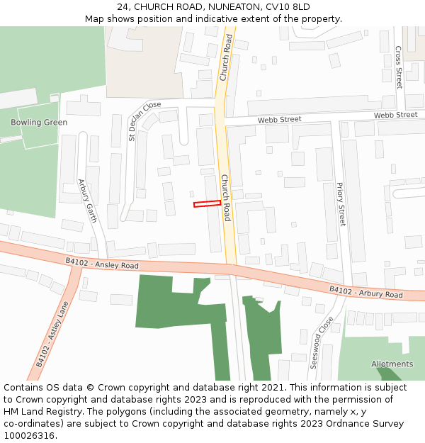 24, CHURCH ROAD, NUNEATON, CV10 8LD: Location map and indicative extent of plot